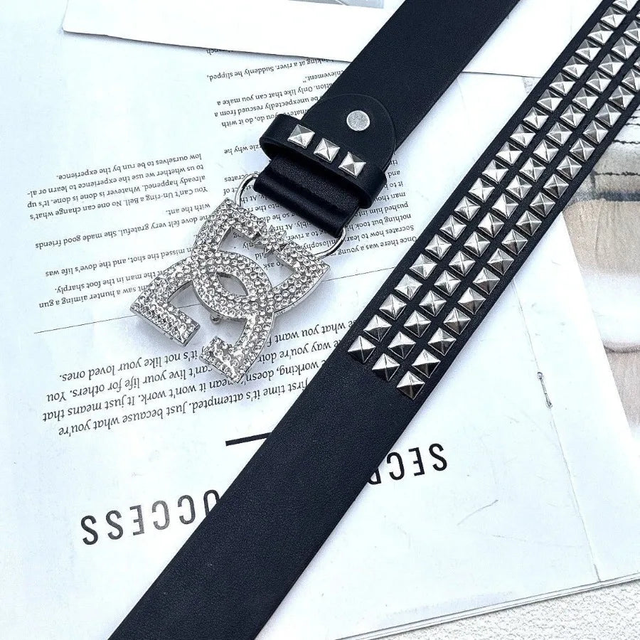Luxury Women Rhinestone Punk Belt Leather Rivet Accessory