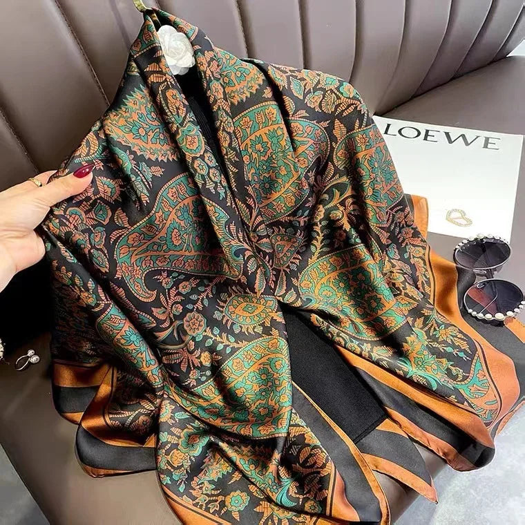 HYKMAIYW Luxury Horse Print Square Scarf Imitation Silk
