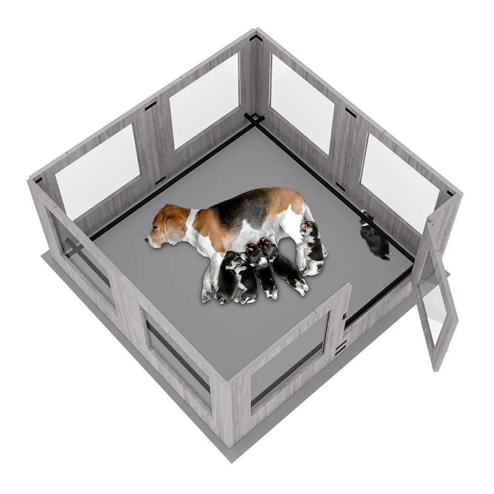 BORWART Heavy Duty Dog Whelping Box With Tempered Glass Enclosure