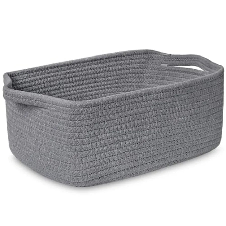 ABenkle Small Storage Basket with Handles, Cotton Rope Woven Dog Cat Toy Bin, Decorative Shelves Closet Organizing for Nursery