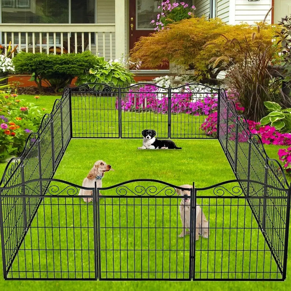 8 Panels Heavy Duty Metal Dog Playpen Indoor Outdoor Foldable Exercise Fence with Gate for Small/Medium Dogs