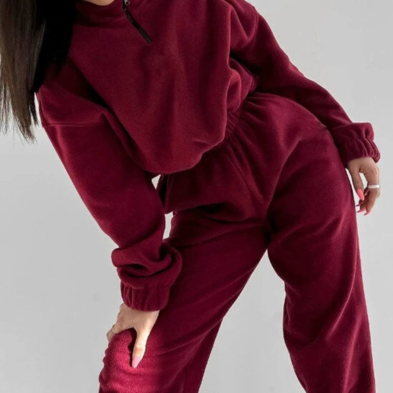 Bywindto Women's Loose Zipper Stand Collar Sweater Pants Suit
