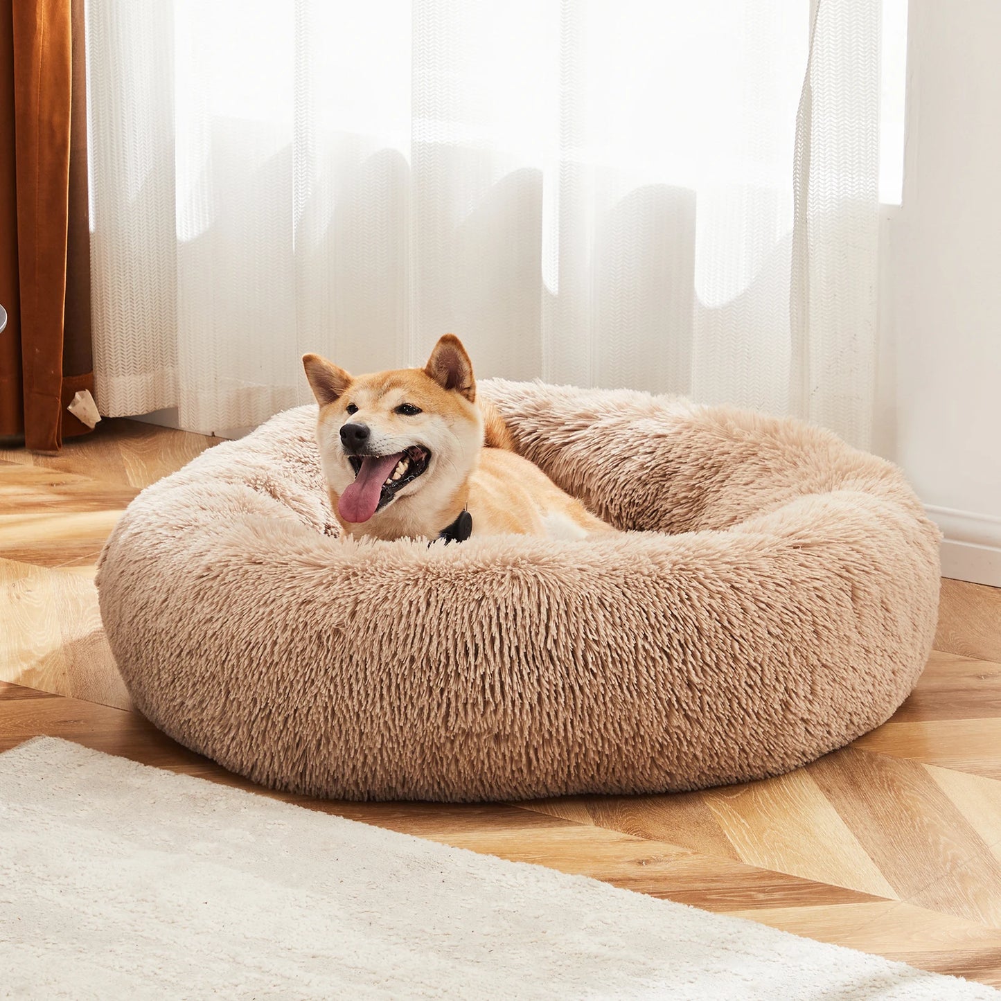 JHK Calming Dog Bed Plush Faux Fur Washable Anti Slip Round