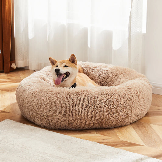 JHK Calming Dog Bed Plush Faux Fur Washable Anti Slip Round