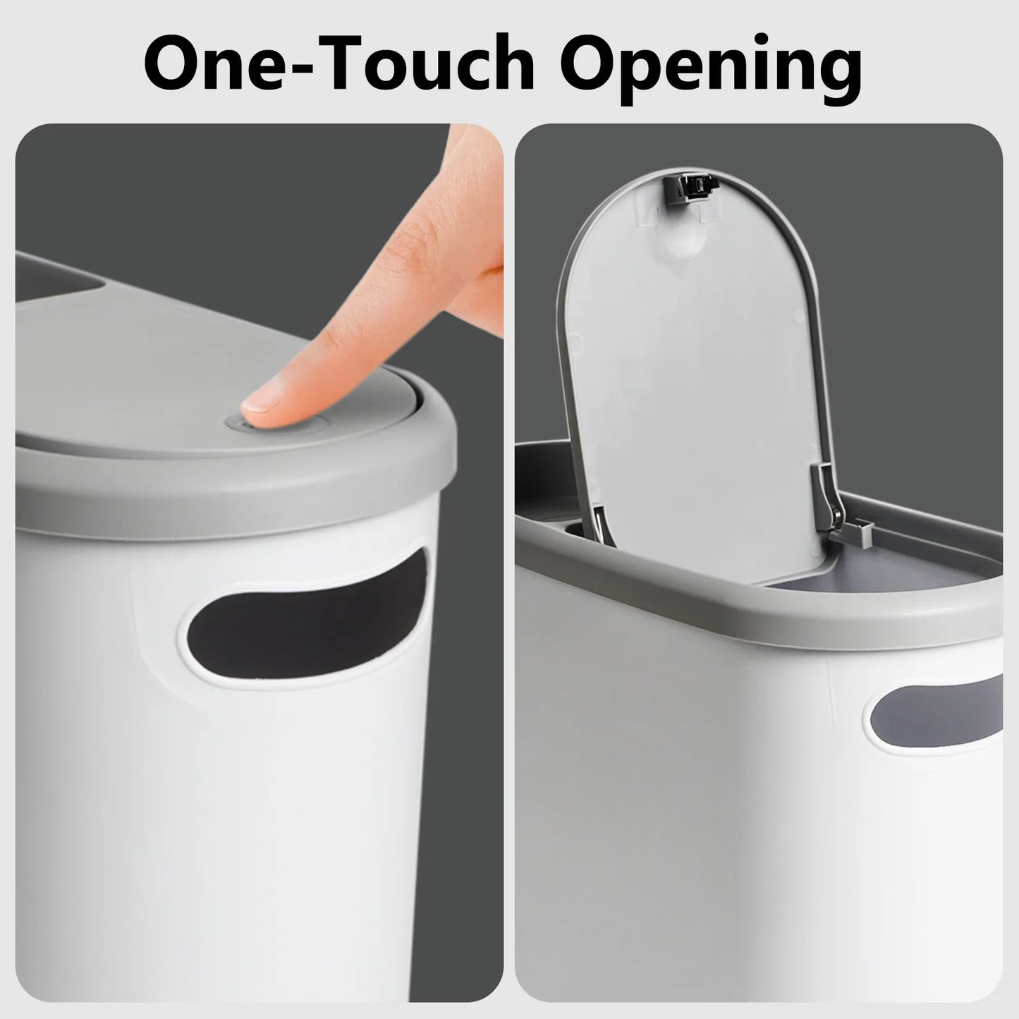 HANSMART Household Trash Bin With Lid Press-to Space Saving Bathroom Garbage Bin Kitchen Waste Can Living Room Storage Bin