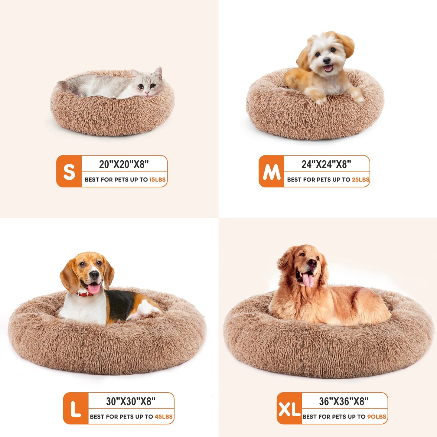 JHK Calming Dog Bed Plush Faux Fur Washable Anti Slip Round
