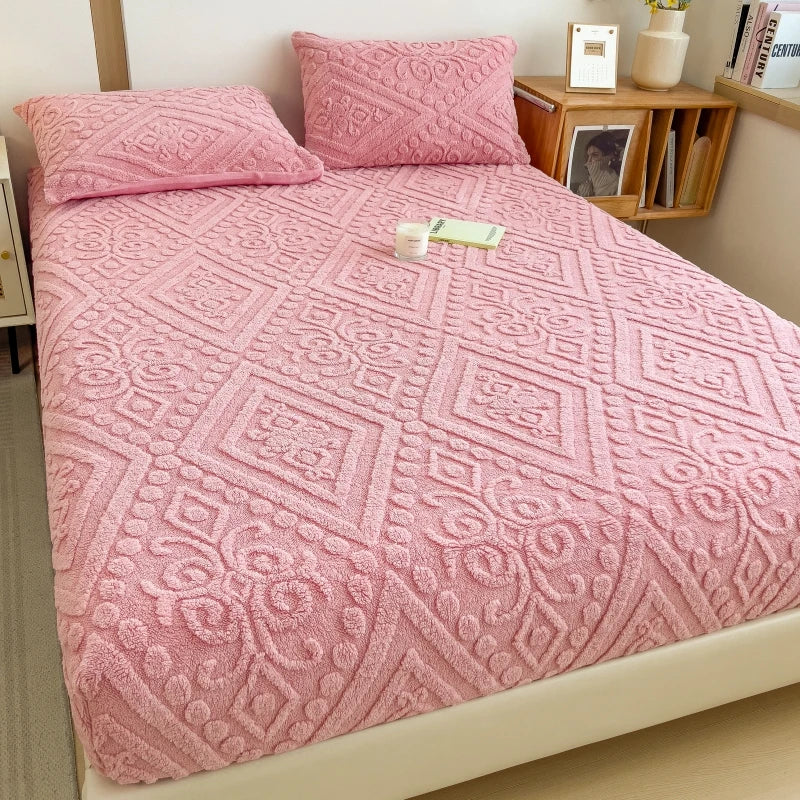 Plush Embossed Fitted Sheet Soft Warm Machine Washable Bedding