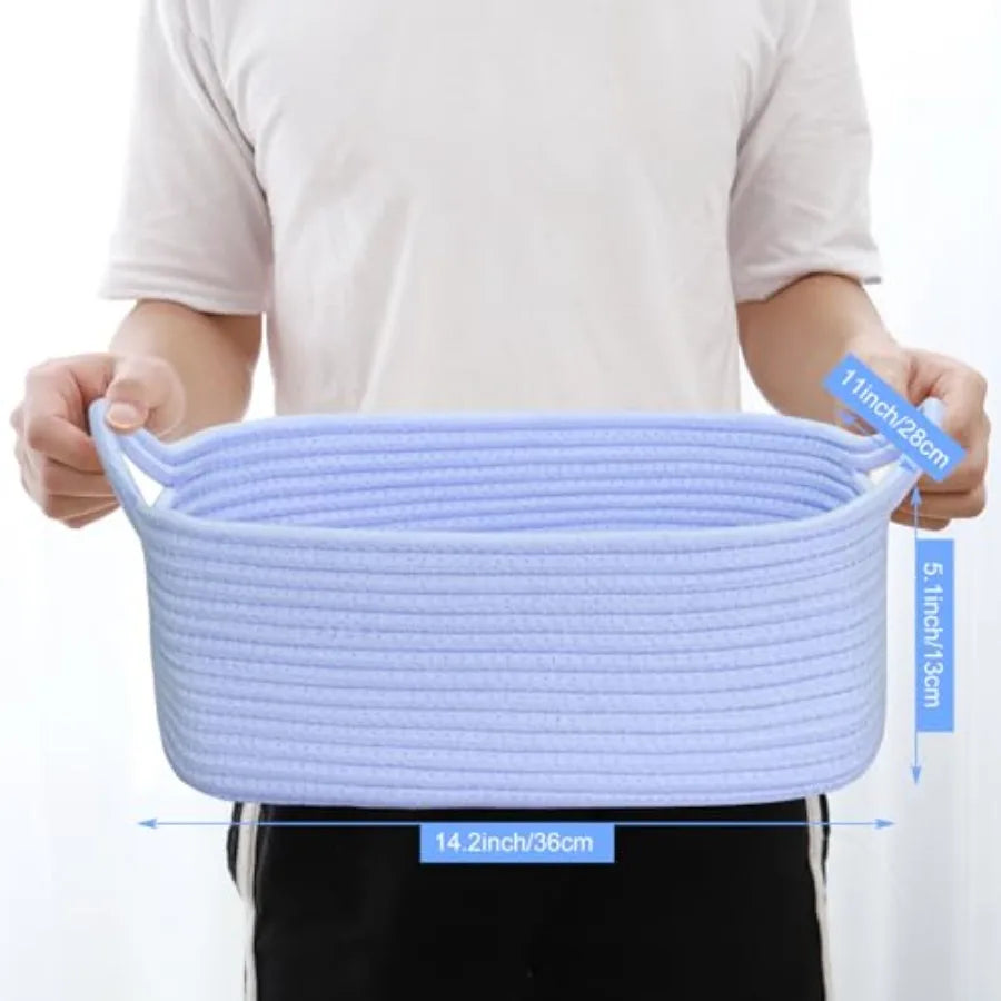 ABenkle Small Storage Basket with Handles, Cotton Rope Woven Dog Cat Toy Bin, Decorative Shelves Closet Organizing for Nursery