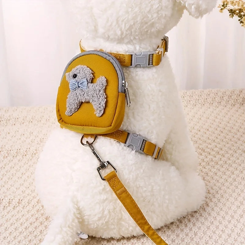 Soft Adjustable Pet Vest With Backpack And Leash For Dogs