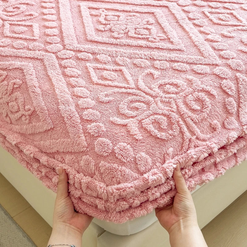 Plush Embossed Fitted Sheet Soft Warm Machine Washable Bedding
