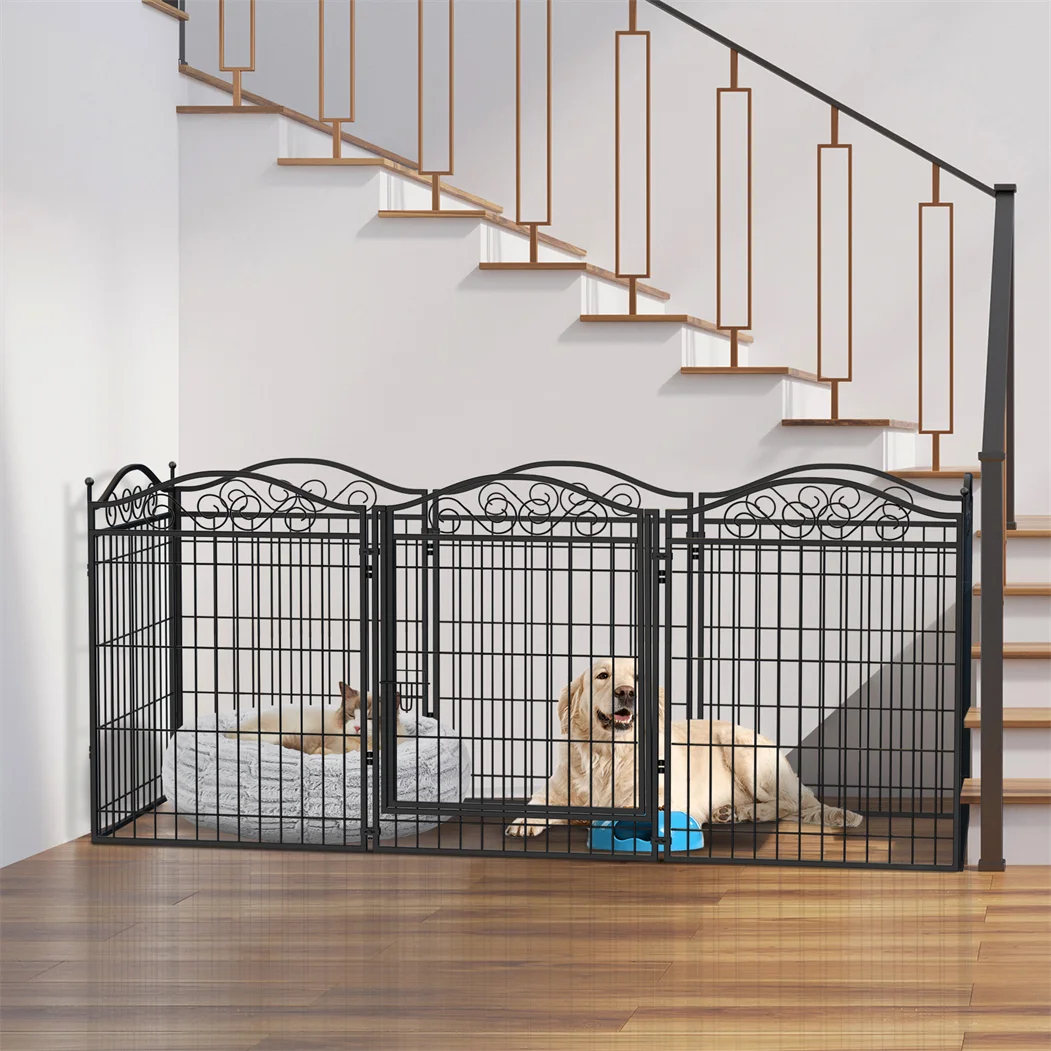 8 Panels Heavy Duty Metal Dog Playpen Indoor Outdoor Foldable Exercise Fence with Gate for Small/Medium Dogs