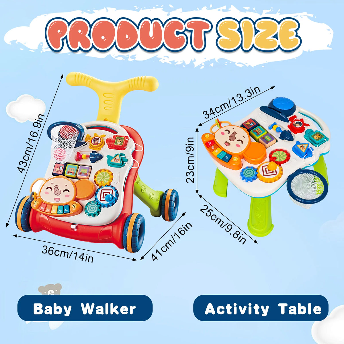 LLParty Toddler Walking Cart Interactive Early Learning Push Toy