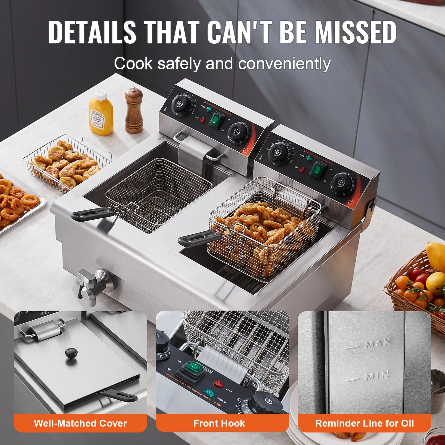SucceBuy Dual Tank Electric Deep Fryer Countertop For Commercial Use