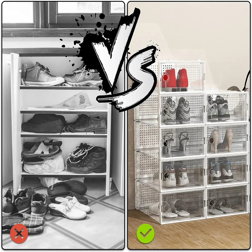 Transparent Plastic Stackable Shoe Storage Boxes With Linked Design