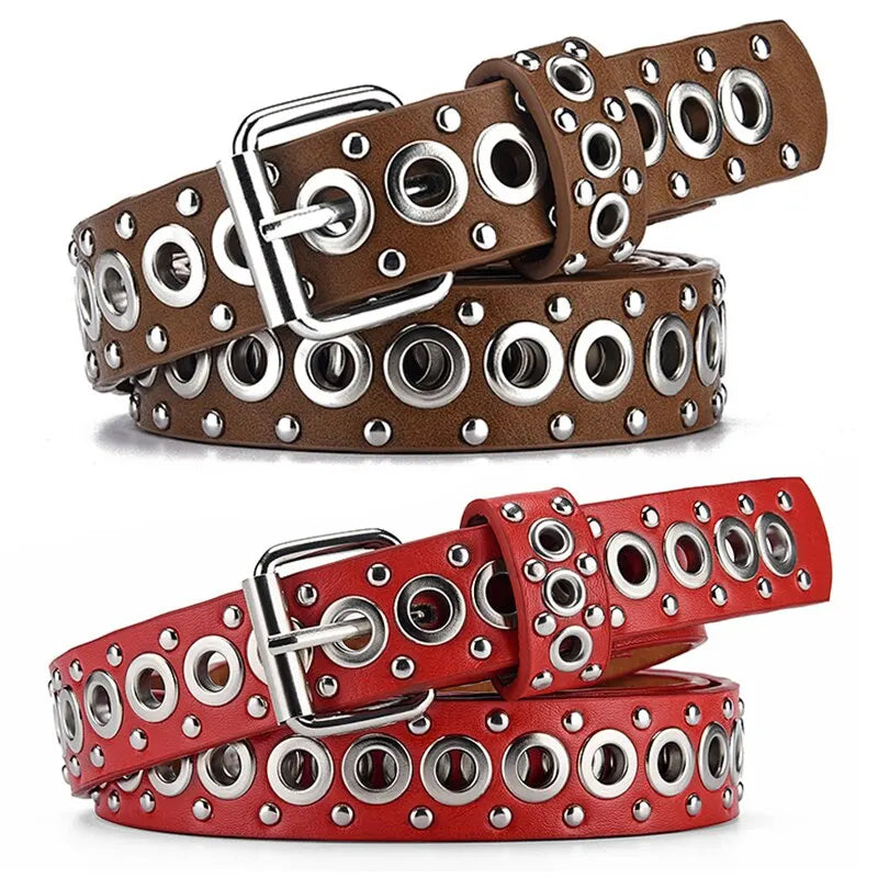Womens Fashion Rivet Belt With Needle Buckle Street Style Y2K