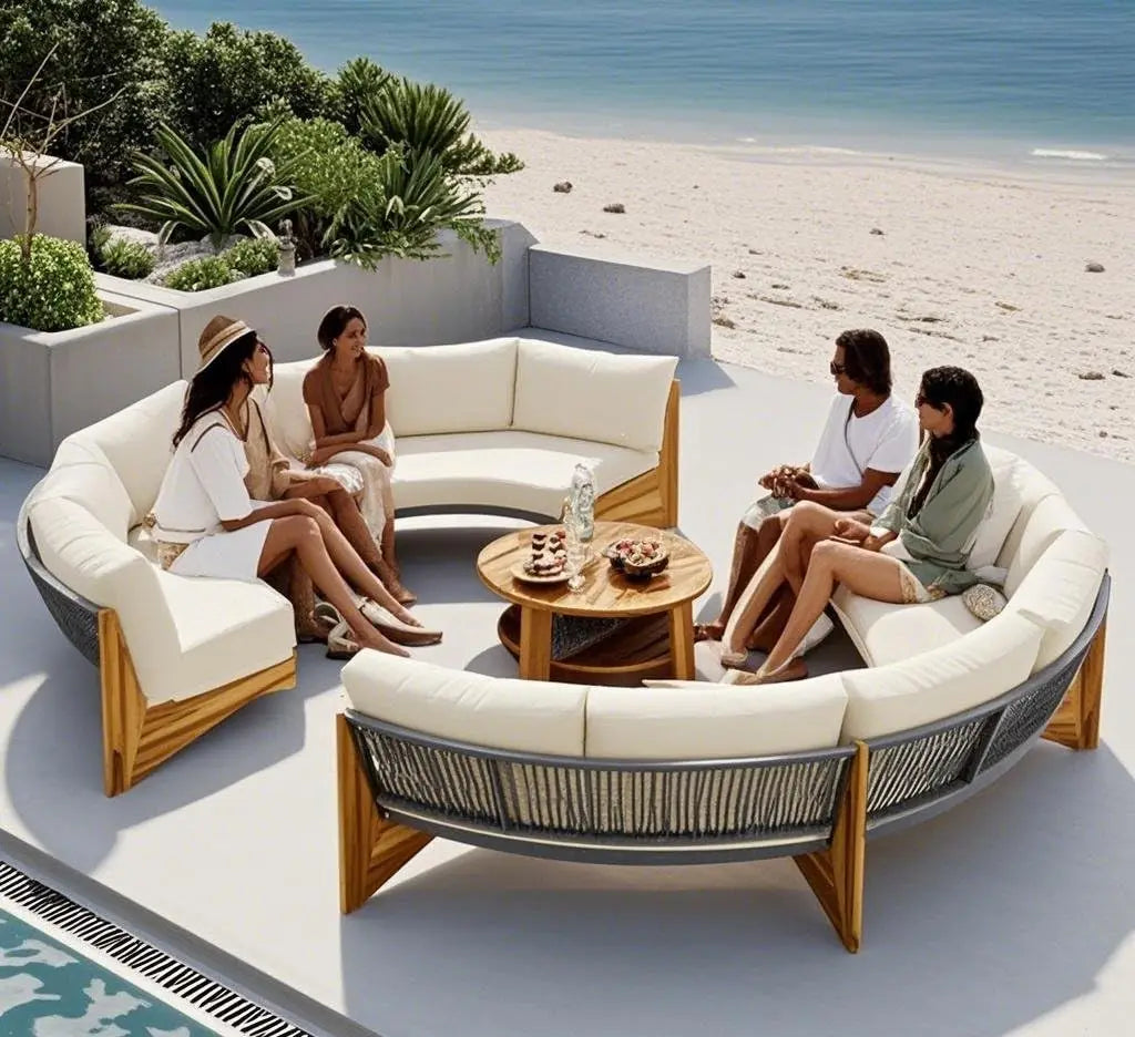 Acacia Wood Half-Moon Outdoor Sofa Set Coffee Table 6 Seat Garden Deck Customized