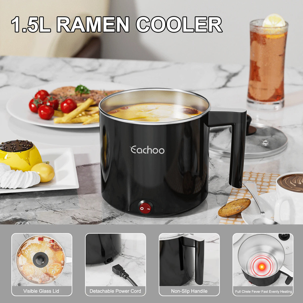 CACHOO Electric Hot Pot Cooker With Nonstick Pan For Noodles and Pasta