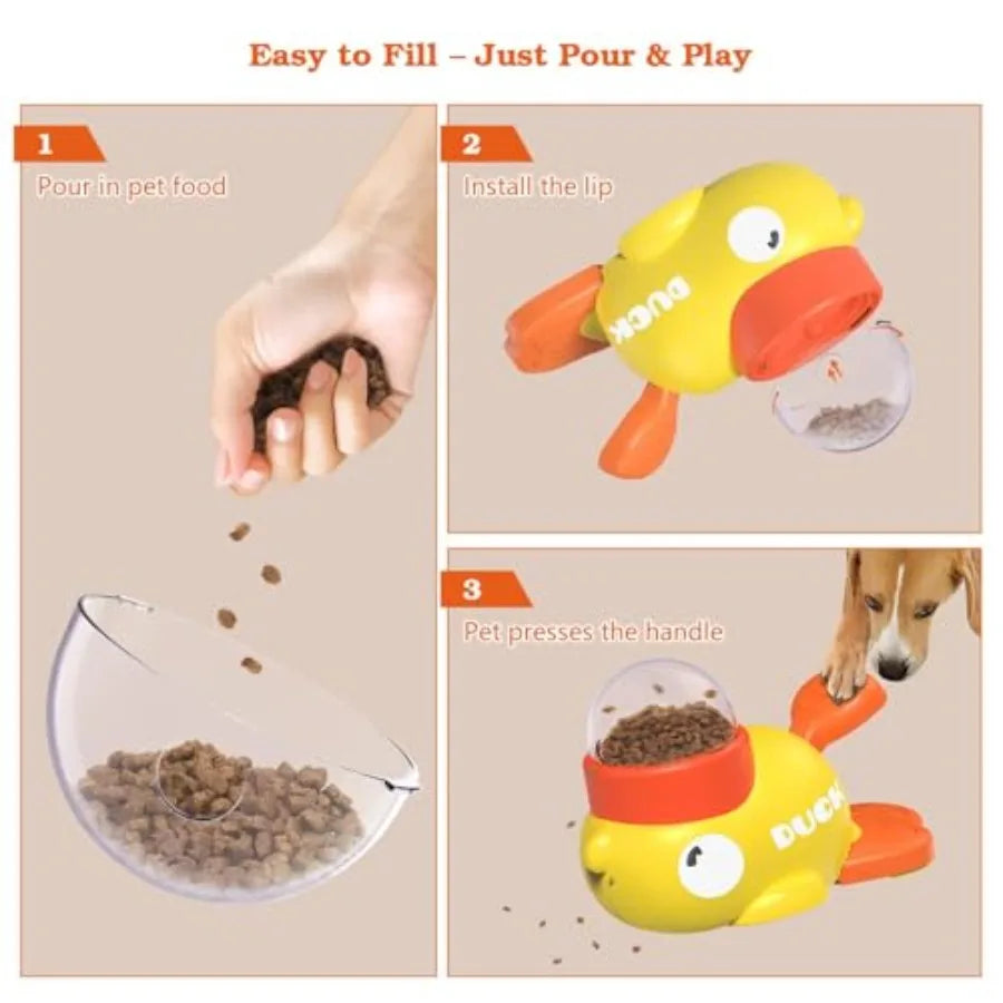 Interactive Dog Treat Dispenser Toy and Slow Feeder Dog Bowls - Duck-Shaped Puzzle Toy for Mental Stimulation, Adjustable Food