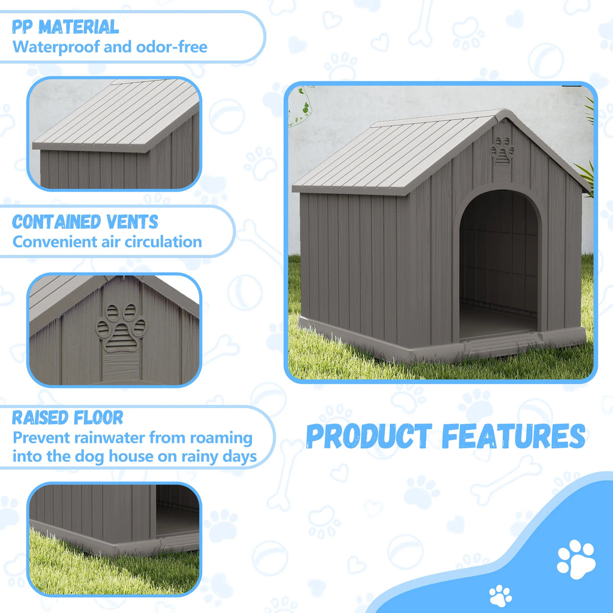 Weather Resistant Plastic Outdoor Dog House With Ventilated Design