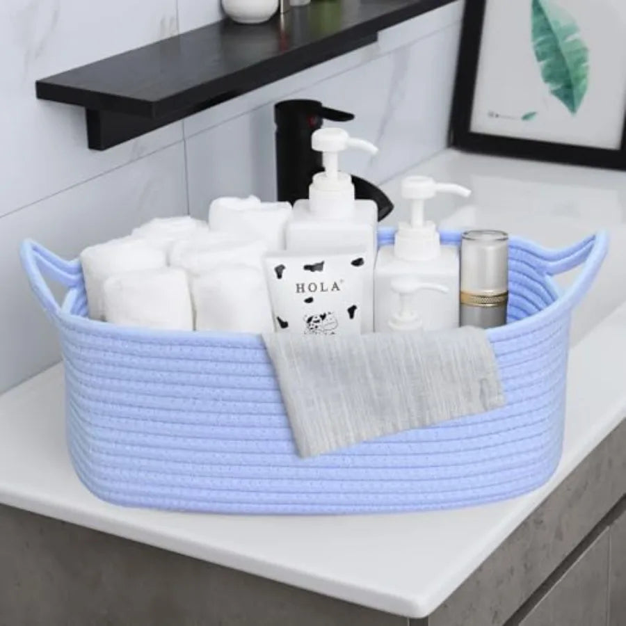 ABenkle Small Storage Basket with Handles, Cotton Rope Woven Dog Cat Toy Bin, Decorative Shelves Closet Organizing for Nursery