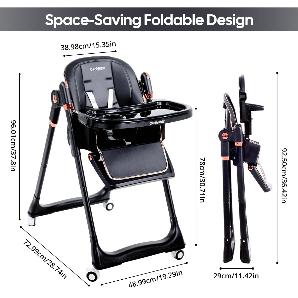 Cochildor Adjustable Toddler High Chair With Lockable Wheels