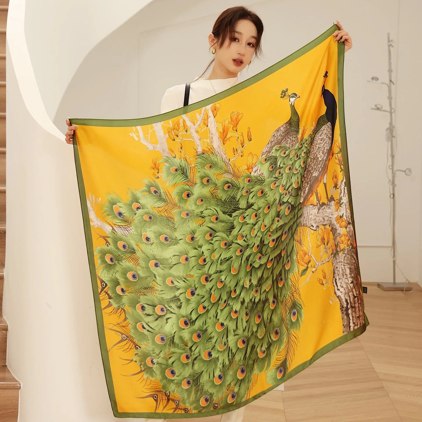HYKMAIYW Luxury Horse Print Square Scarf Imitation Silk