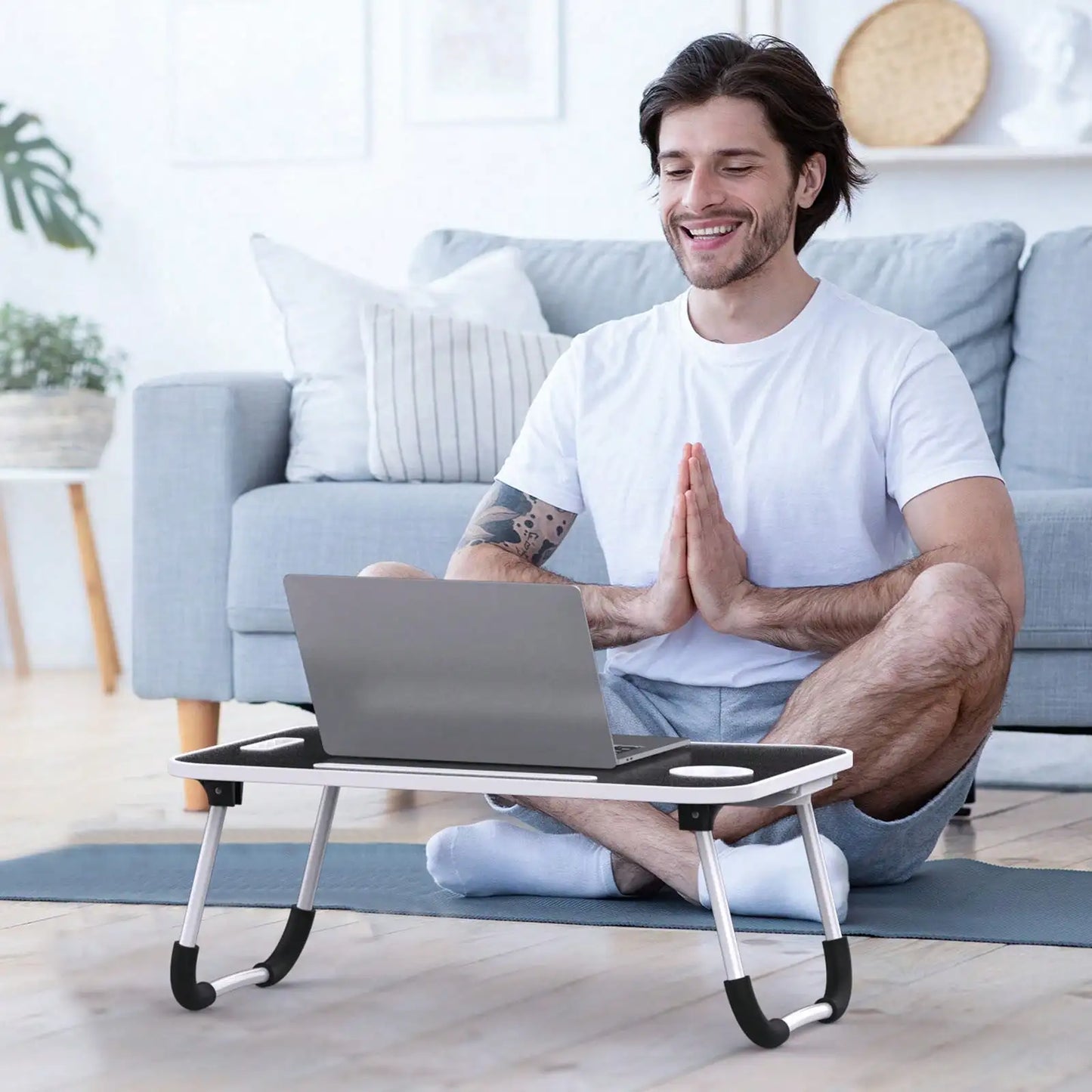 Folding Laptop Lap Desk With Side Storage Drawer Portable
