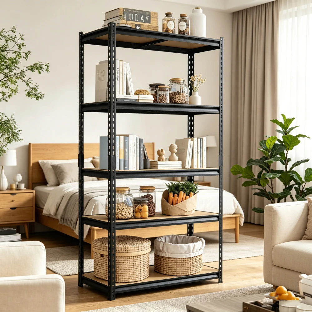 5-Tier Heavy Duty Garage Storage Shelving Unit 71"H×35.5"W×15.8"D Total 2000LBS Load Adjustable Layer MDF Metal Rack Tool-Free Quick Assembly