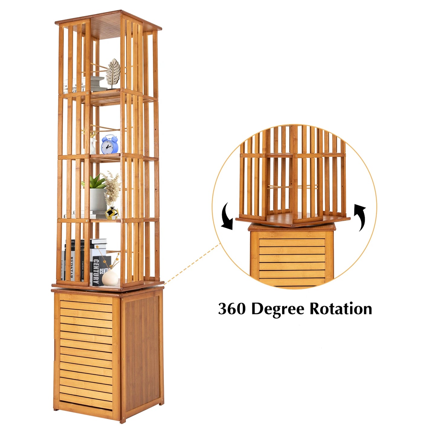 Bymaocar 6 Tier Corner Bamboo Book Shelf Rotating Display Rack