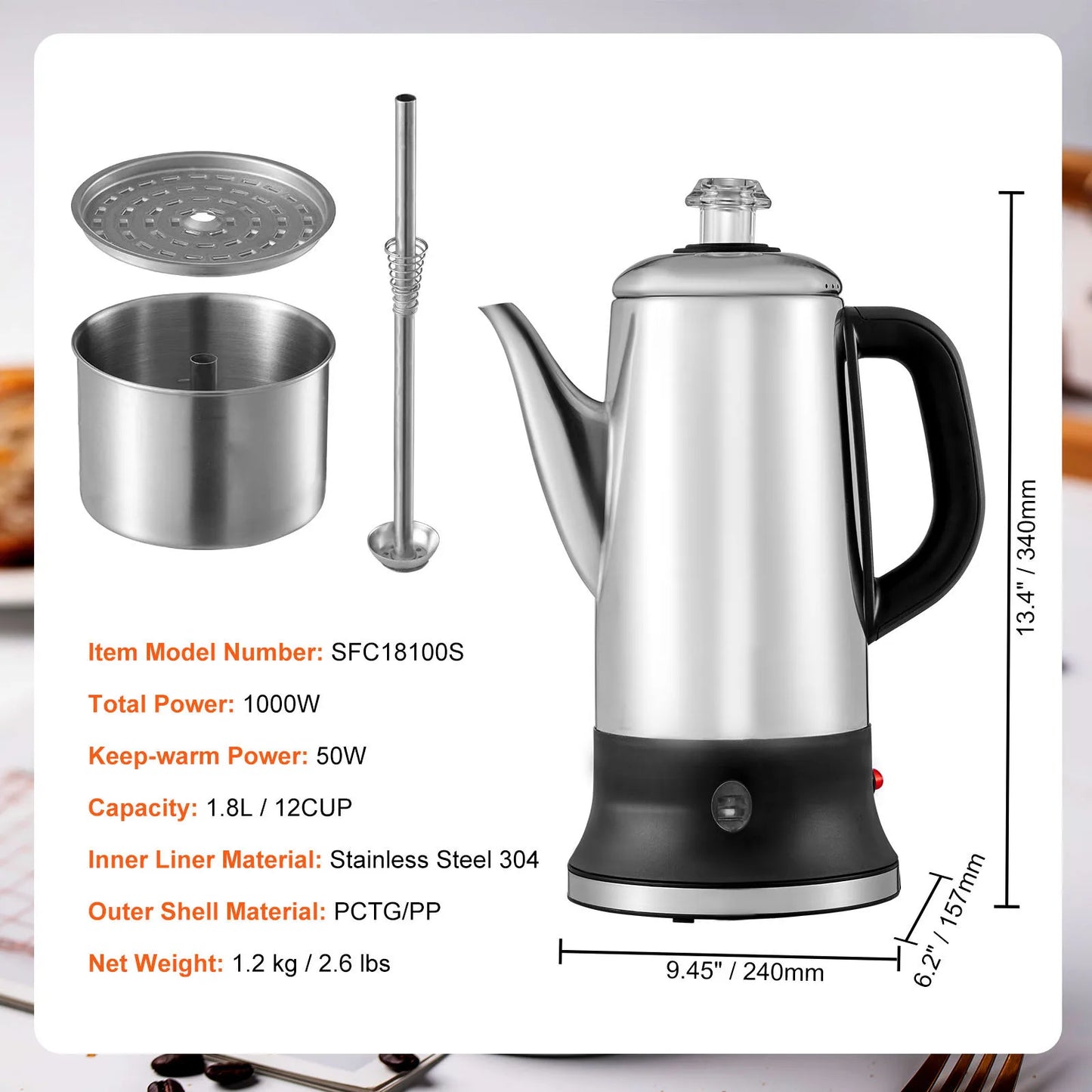 SucceBuy 12 Cup Electric Percolator Coffee Pot With Keep Warm Function