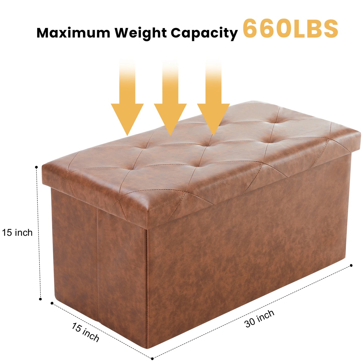JHK Leather Folding Ottoman Storage Footstool Bench For Living Room