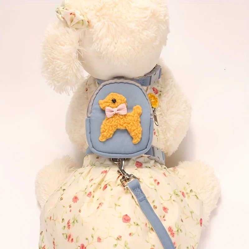 Soft Adjustable Pet Vest With Backpack And Leash For Dogs