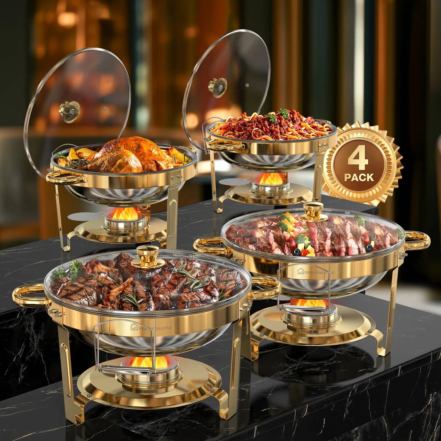 2/4 Pack Chafing Dishes for Buffet 5QT Round Stainless Steel Chafing Dish Set for Home Parties, Christmas Buffet Warmer Set