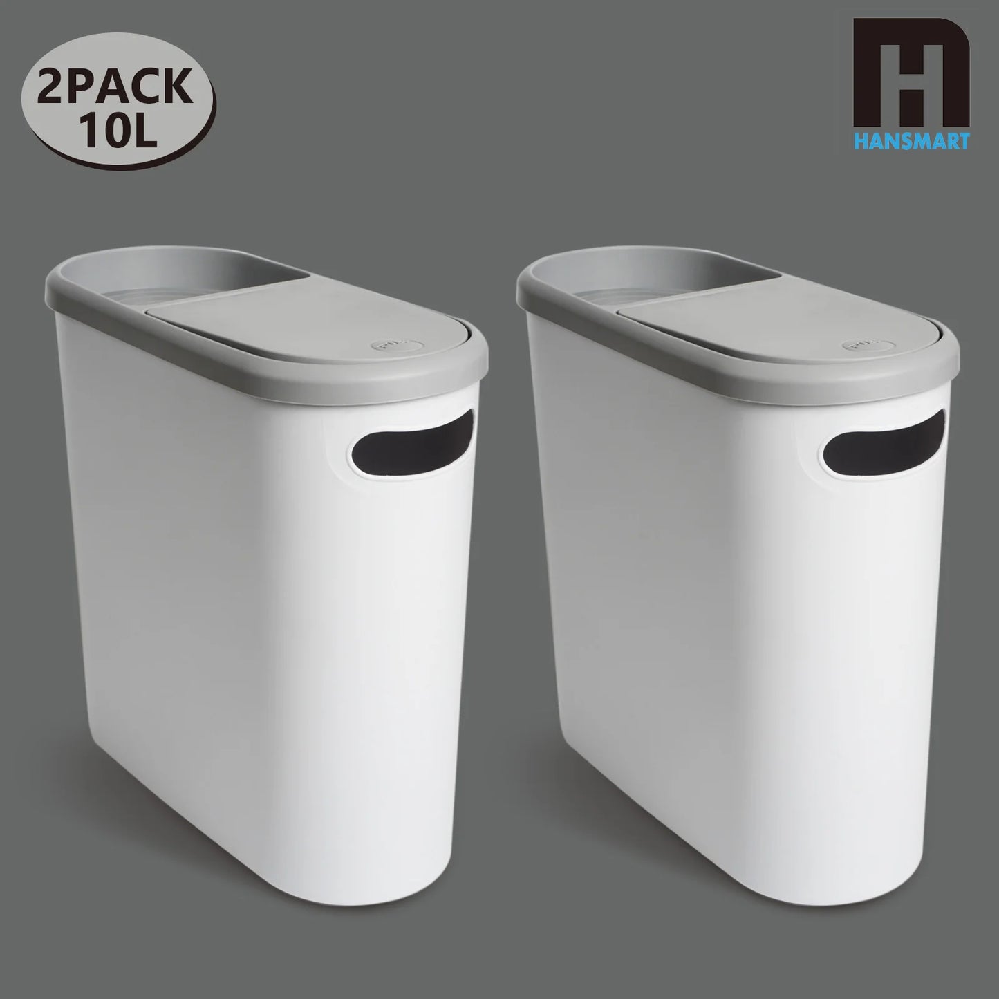 HANSMART Household Trash Bin With Lid Press-to Space Saving Bathroom Garbage Bin Kitchen Waste Can Living Room Storage Bin
