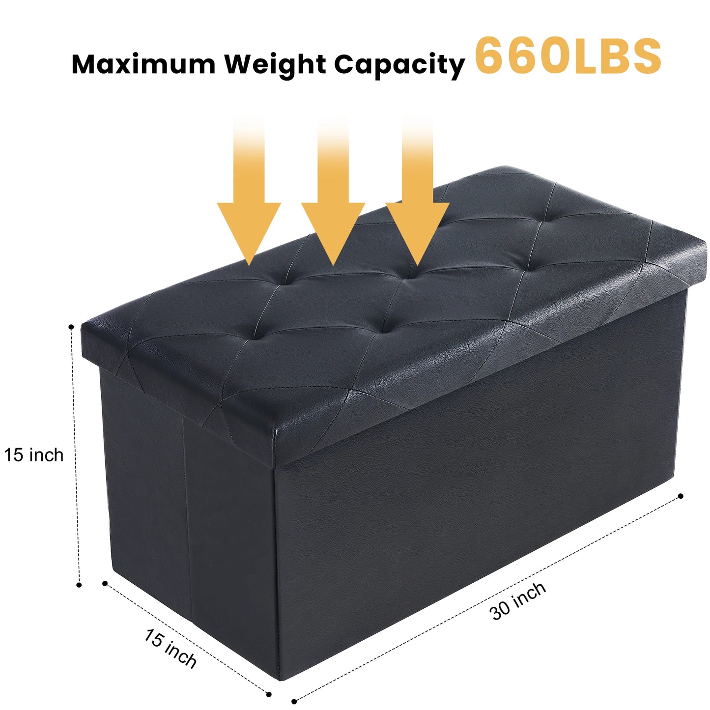 JHK Leather Folding Ottoman Storage Footstool Bench For Living Room