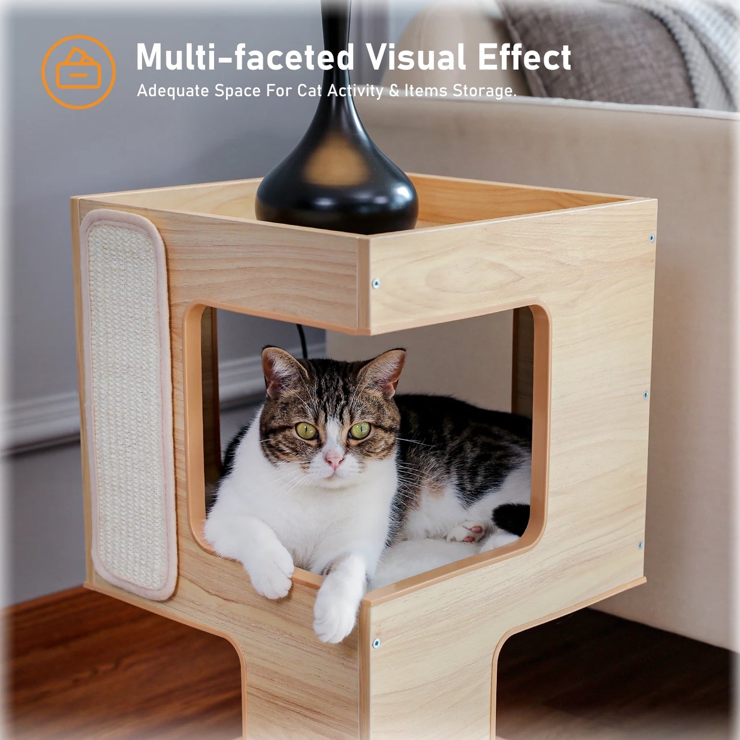 PAWZ Road Wood Cat Condo Bed With Scratching Pad Kitten