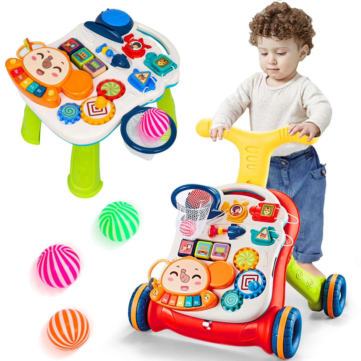 LLParty Toddler Walking Cart Interactive Early Learning Push Toy