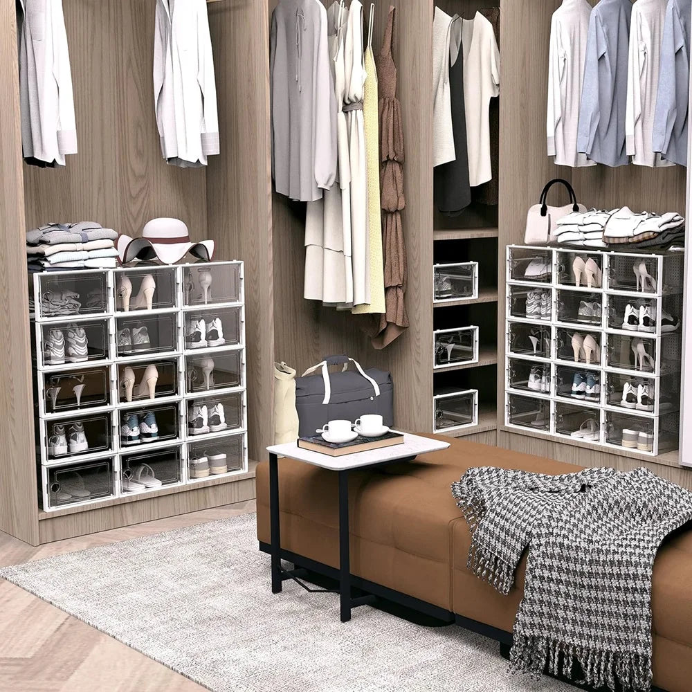 Transparent Plastic Stackable Shoe Storage Boxes With Linked Design