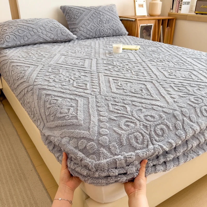 Plush Embossed Fitted Sheet Soft Warm Machine Washable Bedding
