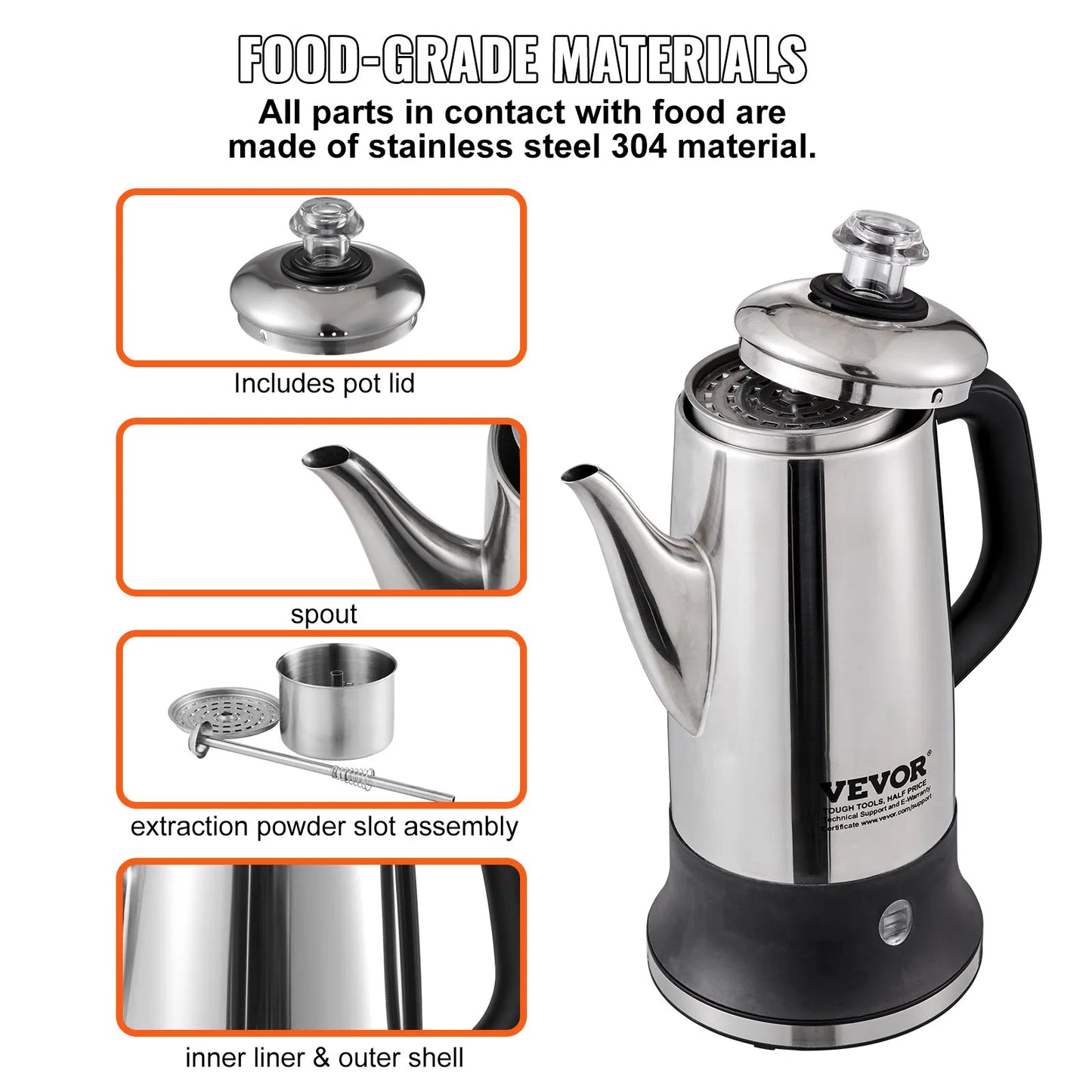 SucceBuy 12 Cup Electric Percolator Coffee Pot With Keep Warm Function