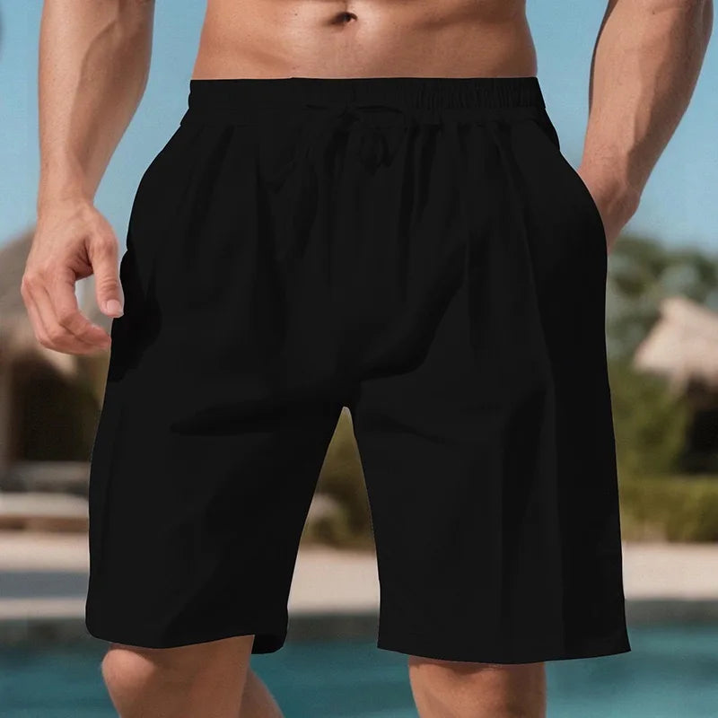Men's Quick Dry Linen Beach Shorts Drawstring Waist