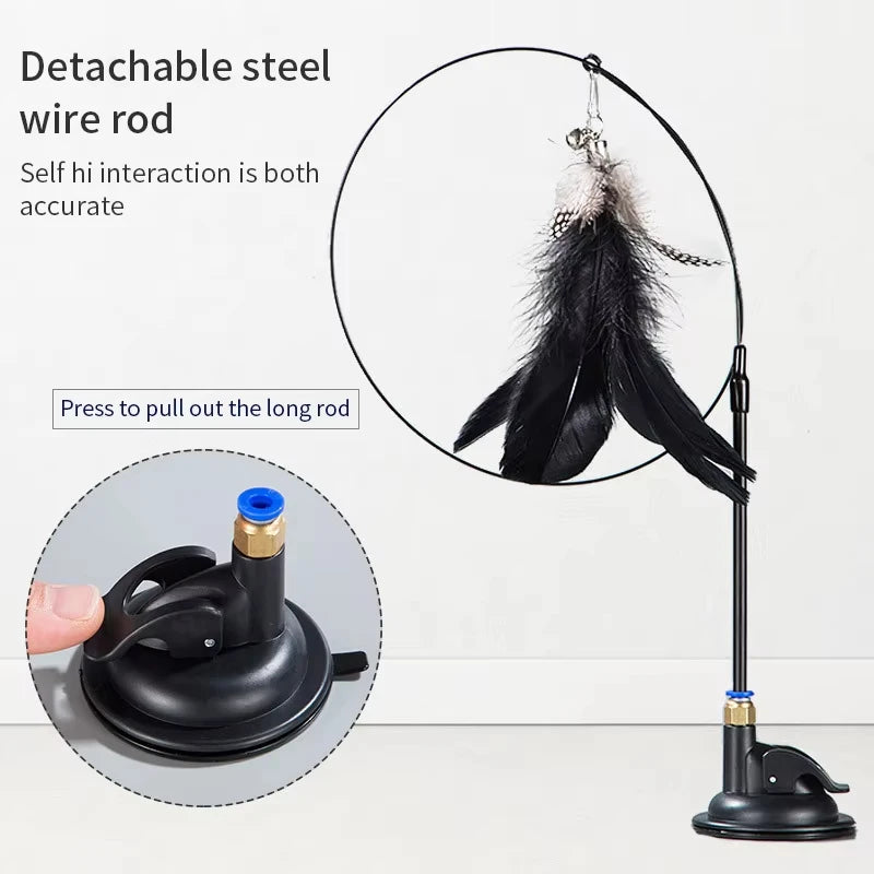 Interactive Cat Teaser Wand Toy With Feather And Suction Cup