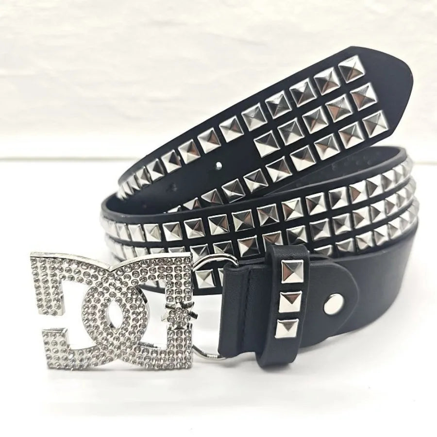 Luxury Women Rhinestone Punk Belt Leather Rivet Accessory
