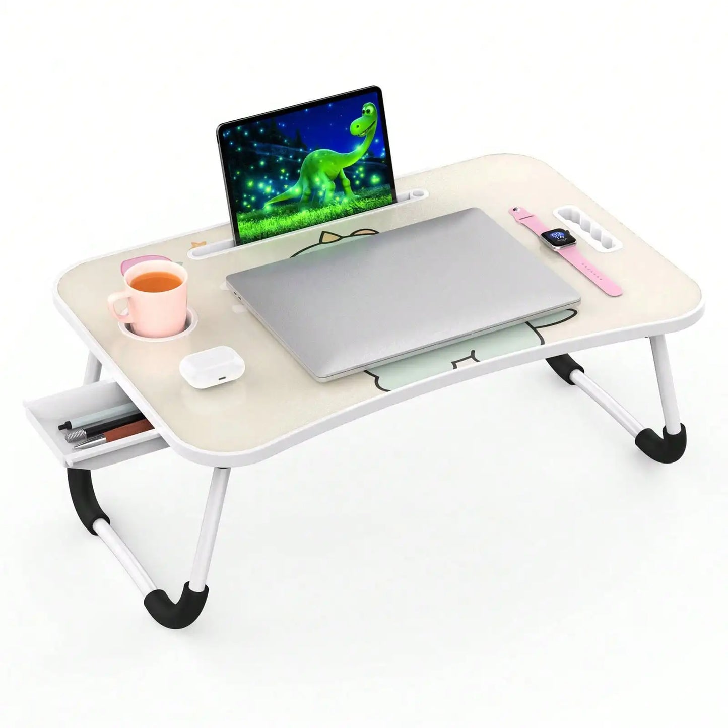 Folding Laptop Lap Desk With Side Storage Drawer Portable