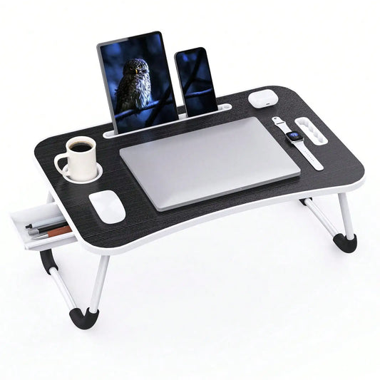 Folding Laptop Lap Desk With Side Storage Drawer Portable