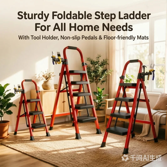 Foldable Step Ladder With Tool Holder And Non Slip Pedals