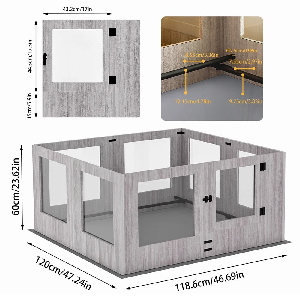 BORWART Heavy Duty Dog Whelping Box With Tempered Glass Enclosure