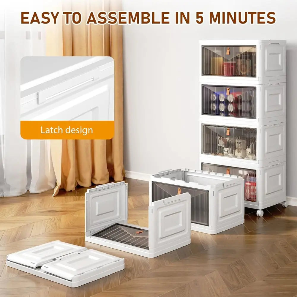 4 Tier Storage Bins with Lids, 23QT Stackable Closet Organizers and Storage with Wheels, Collapsible Storage Boxes, Plastic Stor