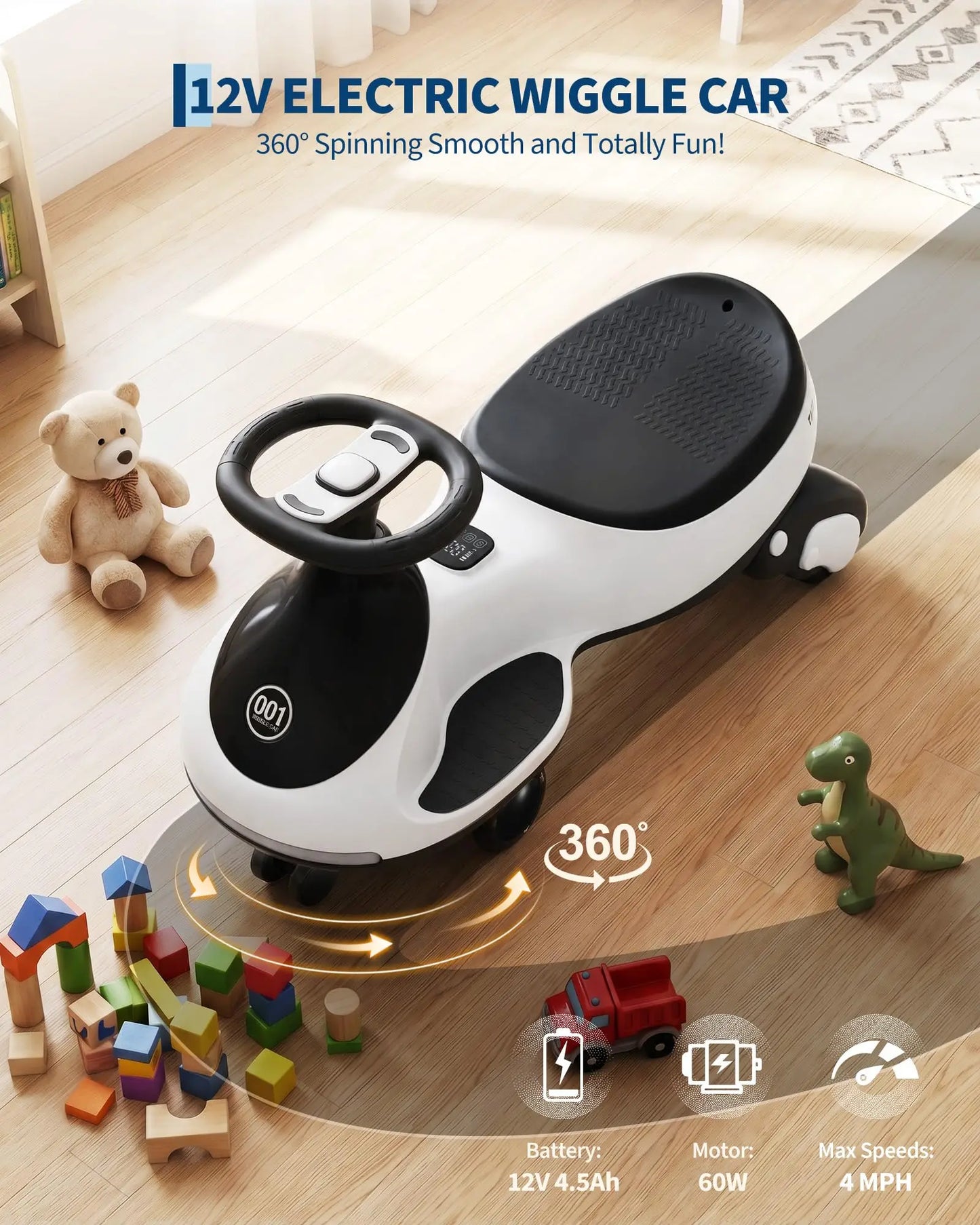 HiMISS 12V Wiggle Car For Kids Ride On Toy MusicPlus