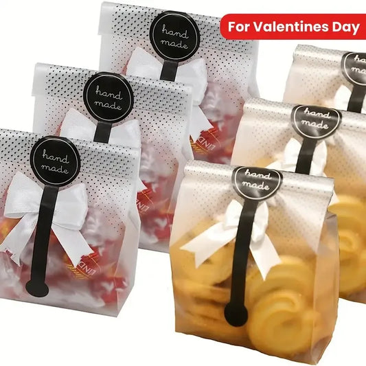 60pcs Black Polka Dot Frosted Rectangular Biscuit Bag, Gift Packaging Bag, With Black Self-adhesive Sticker 8.86''×3.54''
